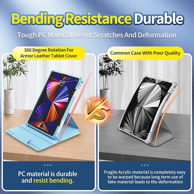 Rotating Case for iPad Pro 12.9 6th/5th/4th Gen 2022/2021/2020 Smart Cover with Pencil Holder Techcircle Hybrid TPU+PC Magnetic Cover Soft Bumper Slim Folio Shockproof Protective Case-Black