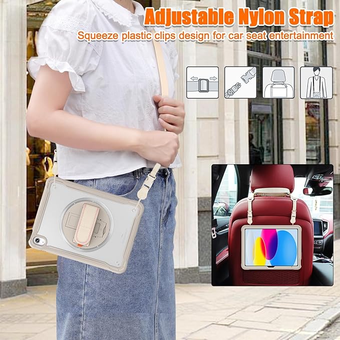 Case for iPad (A16) 11th/10th Generation 2025/2022 11/10.9 inch Rugged Shockproof Protective Cover with Screen Protector 360° Rotating Hand Strap&ampStand Pencil Holder Khaki