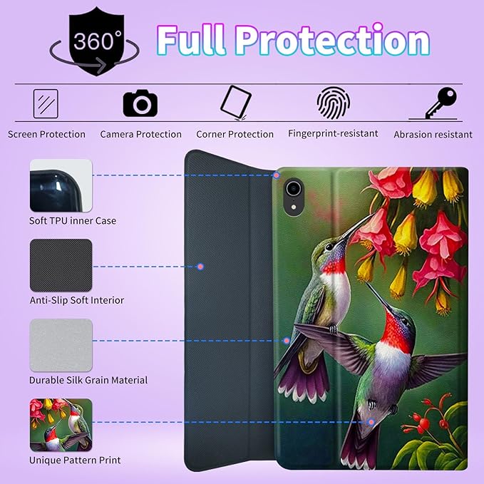 for iPad 10th Generation Case with Keyboard for iPad Case 10th Generation 10.9 inch 2022 with Detachable Wireless Keyboard &amp Adjustable Stand Protect Tablet Cover - Cute Hummingbirds