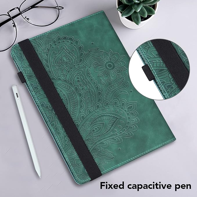 for Google Pixel Tablet Case 2023 PU Leather Folio Stand Embossed Peacock Flower Slim Stand Cover 11 inch Shockproof Protective Case for Pixel Tablet 10.95 - Green