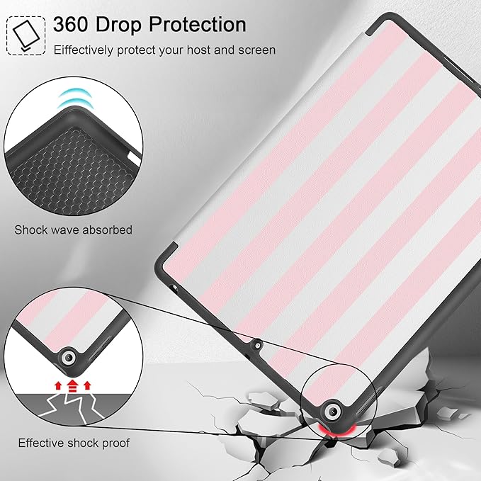Tuiklol Case for iPad 10.2 Inch 2021 2020 2018 Release 9th / 8th / 7th Generation Built-in Pencil Holder TPU Protective Stand Back Cover Trifold Stand-Auto Wake/Sleep Striped Pink
