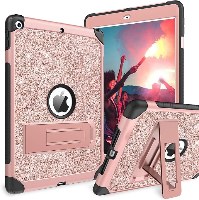 BENTOBEN case for iPad 9th / 8th/ 7th Generation 10.2 ( 2021/2020/2019) Glitter Sparkly 3 Layers Shockproof Kickstand Protective Tablet Cover Rose Gold