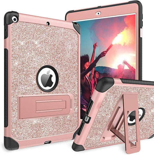 BENTOBEN case for iPad 9th / 8th/ 7th Generation 10.2 ( 2021/2020/2019) Glitter Sparkly 3 Layers Shockproof Kickstand Protective Tablet Cover Rose Gold