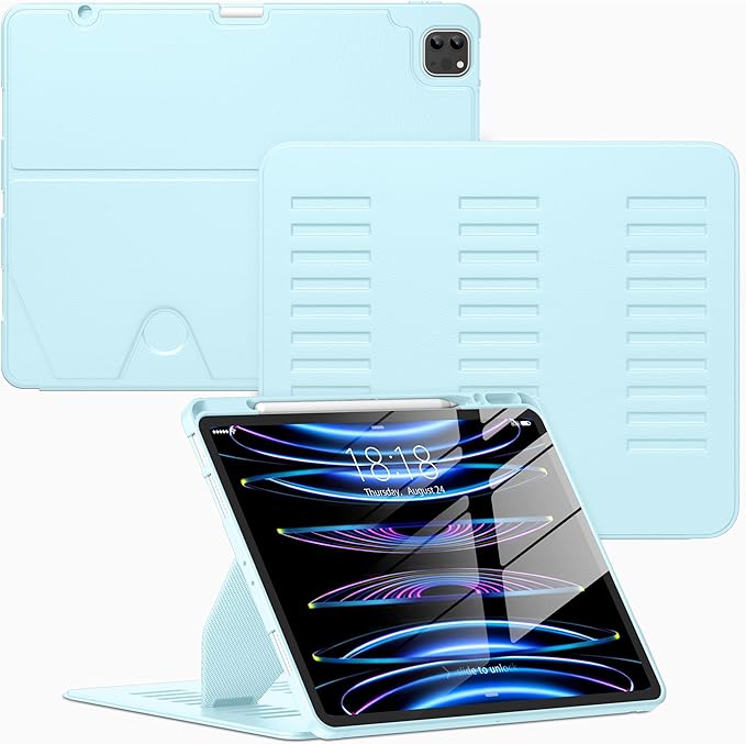 VIKESI Case for iPad Pro 12.9 6th / 5th / 4th / 3rd Generation Case 2022/2021/2020/2018Multiple Angles Magnetic Stand CoverShockproof Soft BackPencil Holderand Auto Sleep/WakeLCE Blue