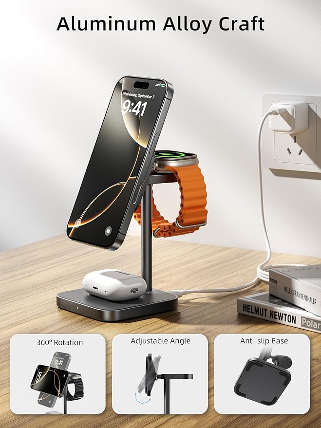 [Qi2 Certified ] LULULOOK 3 in 1 Charging Station 15W QI2 Wireless Charger Stand Magnetic Charger for iPhone 17/16/15/14/13/12 Series AirPods Pro/3/4 Apple Watch with 30W PD Adapter