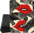 JOYLAND for iPad 6th/5th Generation 9.7 inch Case (2018/2017) with Pencil Holder-Auto Wake/SleepRed Lips Cover Anti-Scratch Shockproof Premium Folio Stand CaseBlack