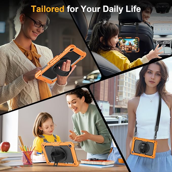 Case for Samsung Galaxy Tab A9+/A9 Plus 11 Inch 2023(SM-X210/X216/X218) Ubearkk Full-Body Drop Protection Case with Screen Protector 360° Rotating Stand and Hand/Shoulder Strap Orange