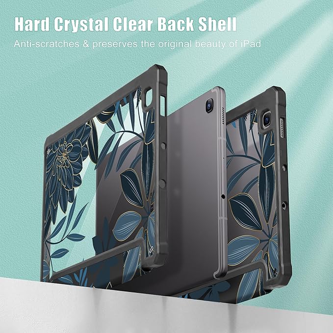 Tuiklol for Samsung Galaxy Tab S6 Lite 10.4 inch 2024 2022 2020Buit in S Pen Holder with Shockproof Protective Cover Clear Transparent Back Shell Auto Wake/Sleep Black Flower