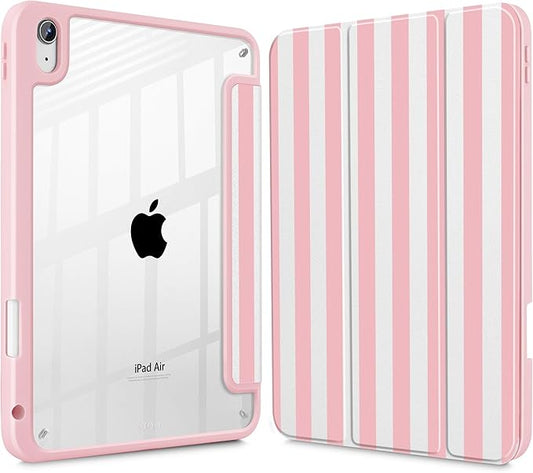May Chen for iPad Air 11-inch M4/M3/M2 (2026/2025/2024) iPad Air 5th/4th 10.9 Inch - Shockproof Cover with Clear Back Shell &amp Penceil Holder Auto Wake/Sleep Stand Cover Pink Stripes