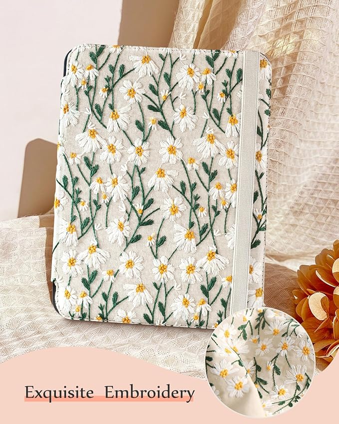for iPad 10th Generation Case for iPad (A16) 11th Generation Case - Women Girls Cute Embroidered Folio Stand Cover with Pencil Holder &amp Card Slot Girly Kawaii Daisy Flowers Aesthetic Cases