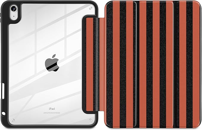 DONGKE Case for iPad (A16) 11th Generation 11 inch 2025 &amp iPad 10th Gen 10.9 inch 2022 [Built-in Pencil Holder] Clear Acrylic Back Trifold Stand Smart Cover Auto Sleep/Wake Orange Stripes