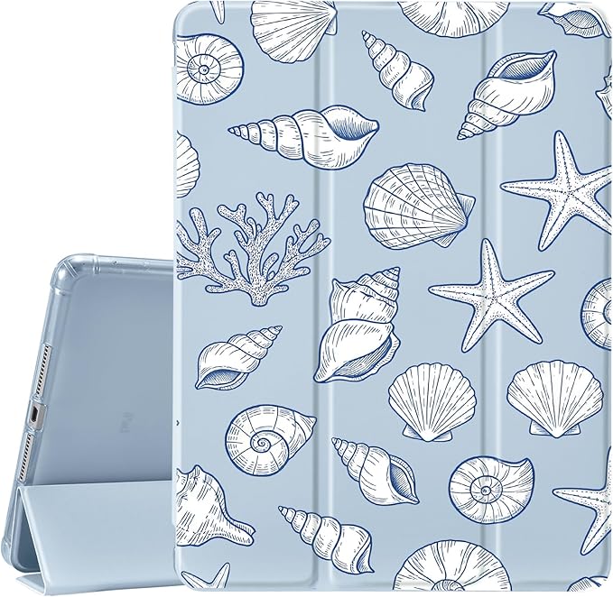 JOYLAND Starfish Shell for iPad 10th Generation Case 10.9 inch/iPad (A16) 11th Generation 11 Inch 2025 with Pencil Holder-Trifold Stand Protective Cover with Soft TPU BackBlue