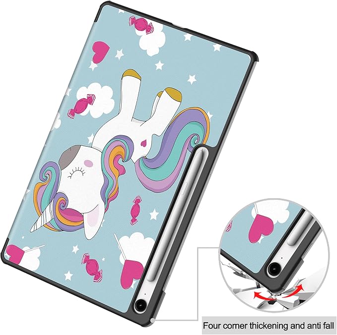 Case for Samsung Galaxy Tab S10 FE+/S10 FE Plus 13.1 Inch 2025 Model (SM-X620/SM-X626B) Tri-Fold Stand Smart PU Leather &amp Hard Back Shockproof Cover with Auto Wake/Sleep Rainbow Unicorn