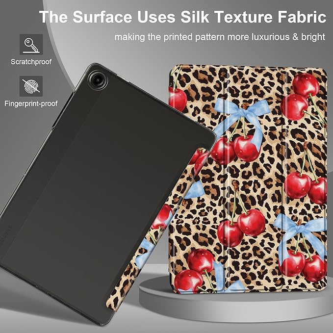 DONGKE Case for Samsung Galaxy Tab A11 Plus A11+ 11 inch (2025/2026) &amp Tab A9 Plus A9+ 11 inch (2024/2023) Slim Smart Stand Cover with Translucent Hard Back Auto Wake/Sleep - Leopard Cherries