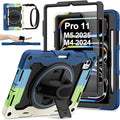 iPad Pro 11 Inch Case M5 2025/M4 2024 Heavy Duty Shockproof Protective Case with Screen Protector 360° Rotating Stand Hand Strap Shoulder Strap Kids Cover Apple Pencil Holder