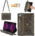 Handbag Case for iPad Pro 12.9 2018-2022 &amp iPad Air 13-inch 2024-2025 - Techcircle Vintage Maze Pattern Crossbody Folio Stand Case with Pencil/Card Holder Hand Grip/Shoulder Strap Retro Bronze