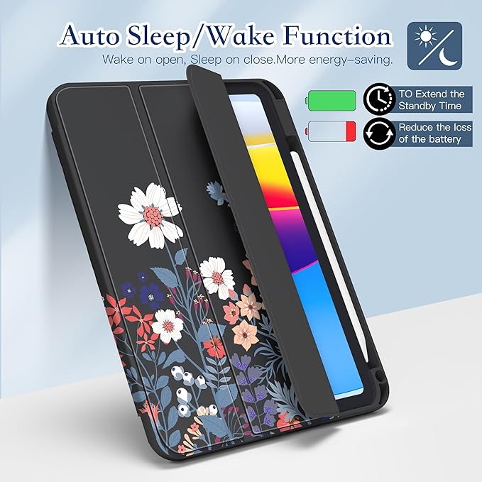 CISSOOK Case for iPad (A16) 11th Generation 11 Inch 2025/iPad 10th Generation 10.9 Inch 2022 Slim Lightweight Stand Cover with Hard Transparent Back Shell with Auto Wake/Sleep Wild Flower