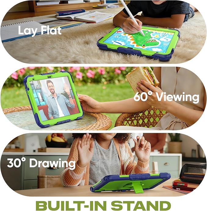 HXCASEAC Kids Case for iPad A16 11th/10th Generation Full Body Protective Design | Foldable Stand | Screen Protector | Pencil Holder Durable for iPad 11th Gen 11 inch / 10th Gen 10.9 inch Green