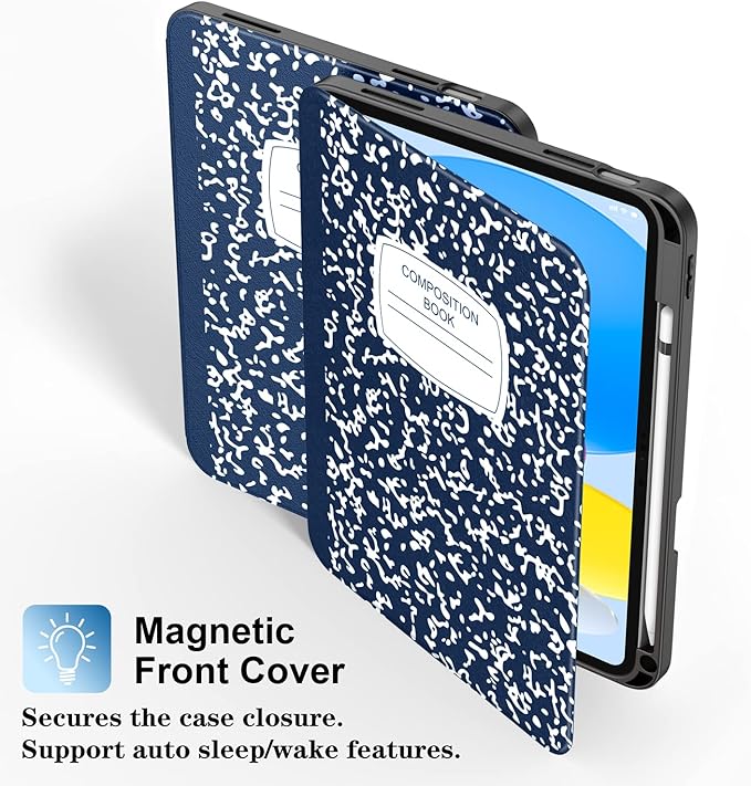 Supveco Case for iPad (A16) 11th Generation 11 inch (2025)iPad 10th Generation 10.9 inch (2022) with Pencil Holder-[Auto Wake/Sleep]Premium Folio Stand Case with Soft TPU Back Cover-Navy