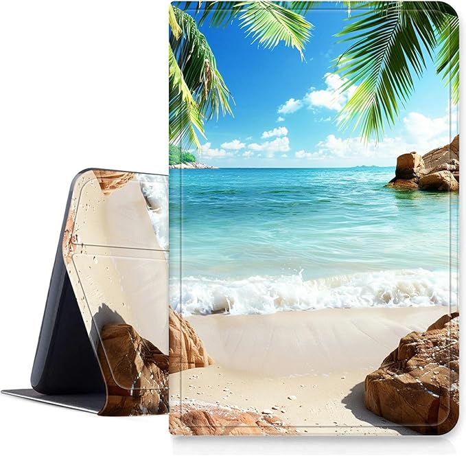 DIGTIALLL Case for Amazon Kindle Fire HD 10 &amp 10 Plus Tablet (11th Generation 2021 Release) 10.1 PU Leather Smart Protective Cover with Auto Sleep/WakeBeach Palm Trees