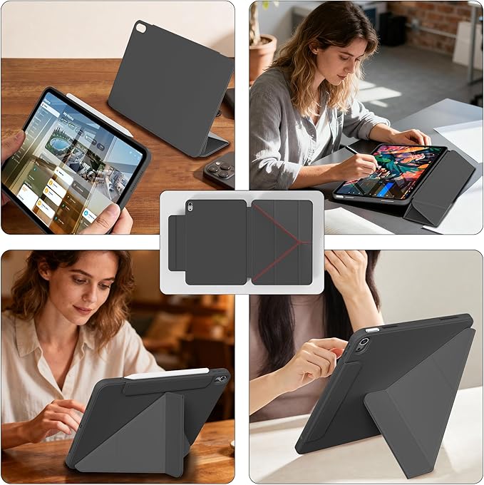 Y-Shaped Detachable Case for iPad (A16) 11th/10th Generation (2025/2022) Clear 360°Rotating Magnetic Back Multi-Stand &amp Shockproof Hybrid Cover for iPad 11/10 Auto Wake/Sleep Black