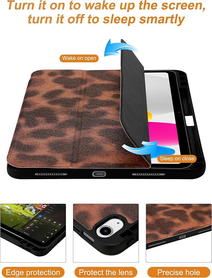 Compatible with iPad 11th (11-Inch A16 2025) iPad 10th (10.9-Inch 2022) Generation Case with Pencil Holder Tortoise Shell Aesthetic Design Soft TPU Trifold Stand Protective