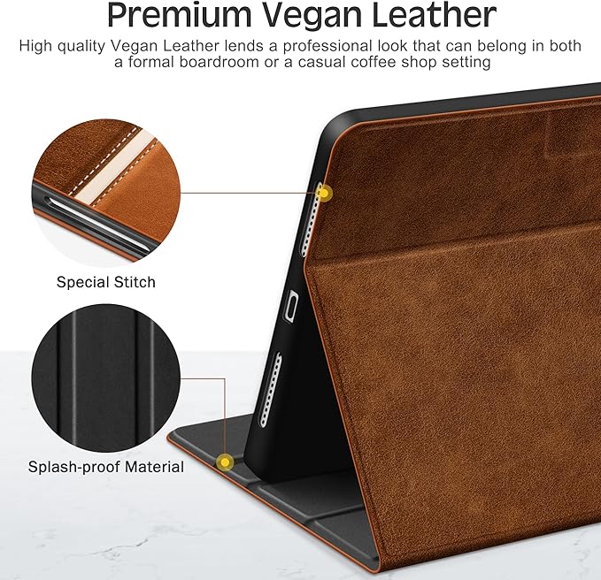 KingBlanc Case for iPad (A16) 11th Generation 11-inch 2025 iPad 10th Generation 10.9 2022 with Pencil Holder Vegan Leather Protective Stand Cover Auto Sleep Wake Multi-Angle Viewing/Typing Brown