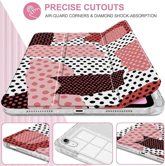 MEEgoodo Case for iPad A16 11th Generation 2025/10th Generation 2022 Glitter Tablet Cases with Transparent Acrylic Back+Trifold Stand +Pencil Holder+Auto Wake/SleepModern Creative Pattern