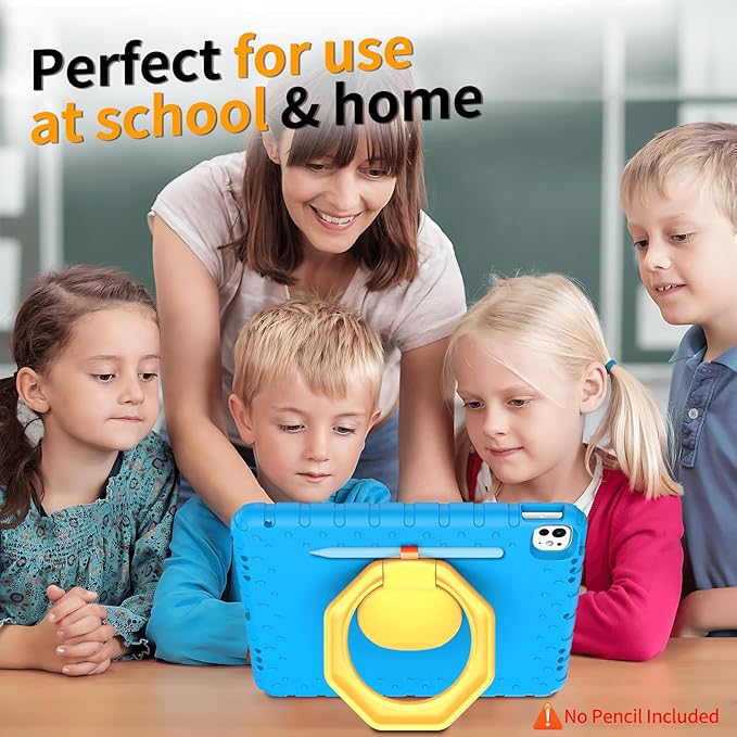 for iPad Pro 13 inch Case 2025 M5 / 2024 M4 with 360° Rotating Kickstand Rugged EVA Foam Shockproof Drop Proof Protective iPad 13 Pro Case for Home &amp School Use Blue