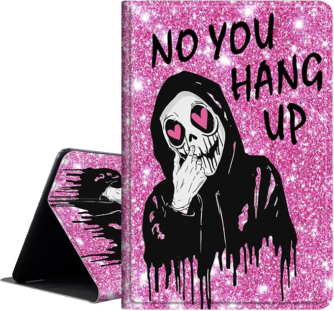 Case for iPad Pro 13 Inch Case M4 (2024 Model 7th Generation)PU Leather Folio Cover with Auto Sleep WakeMulti-Angle ViewinSkull Face Pink