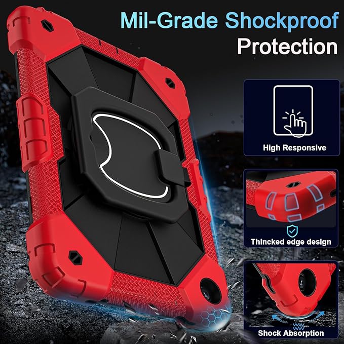 Case for Galaxy Tab A11+ /A9+ Case 11 Inch with Screen Protector/Rotating Stand/Pencil HolderMilitary Grade Shockproof Tablet Case Samsung Galaxy Tab A11 Plus/A9 Plus CoversRed Black