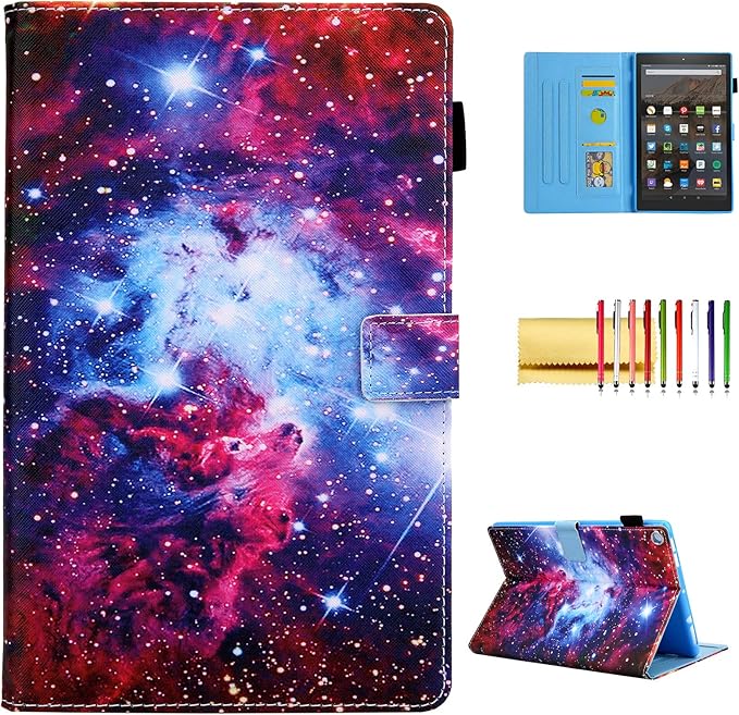 Folio Case for Amazon Fire HD 10 Tablet (5th/7th/9th Generation) Slim Fit Stand Magnetic Soft TPU Back Smart Cover for All-New Fire HD 10 2015/2017/2019 Sleep Mode Purple Red Nebula