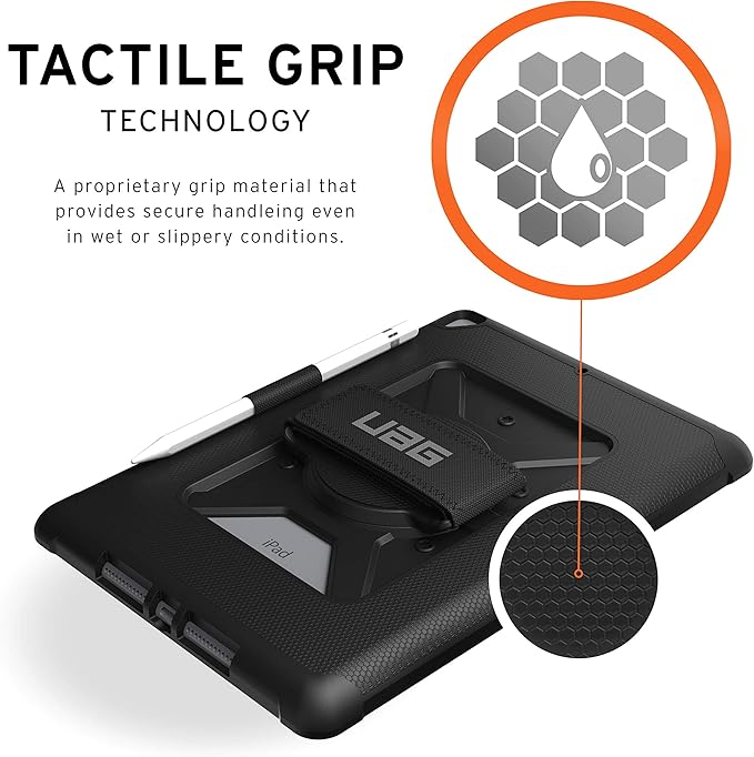 URBAN ARMOR GEAR UAG Designed for iPad 10.2 Case Black 9th Generation 2021 &amp 8th Gen 2020 w/Hand Strap Thin Slim Durable Protective Cover w/Pencil Holder &amp Asset Tag Window Metropolis Series