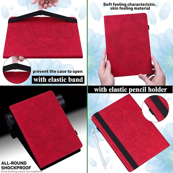 for Amazon Kindle Fire HD 10 &amp Fire HD 10 Plus Tablet Case 13th/11th Generation 10.1 (2023/2021) Folio Stand Embossed PU Leather Wallet Cover with Pencil Holder/Pocket Red Peacock Flower