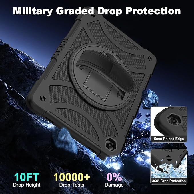 for Samsung Galaxy Tab A11 Plus/A9 Plus case with Screen Protector/ 360° Rotating Stand/Shoulder Strap/Hand Strap Rugged Cover for Galaxy Tab A11+ Plus/A9+ Plus 11 inch 2025/2023 Released