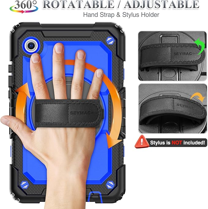 SEYMAC stock Case for Samsung Galaxy Tab A11 8.7'' Full-Body Drop Protection Case with Screen Protector Pencil Holder [360° Rotating Hand Strap] &ampStand Blue+Black