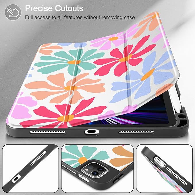 May Chen Case for iPad Pro 11 inch (4th 3rd 2nd &amp 1st Gen) 2022 2021 2020 2018Trifold Stand with Auto Wake/Sleep Soft TPU Protective Stand Back Cover Groovy Flower