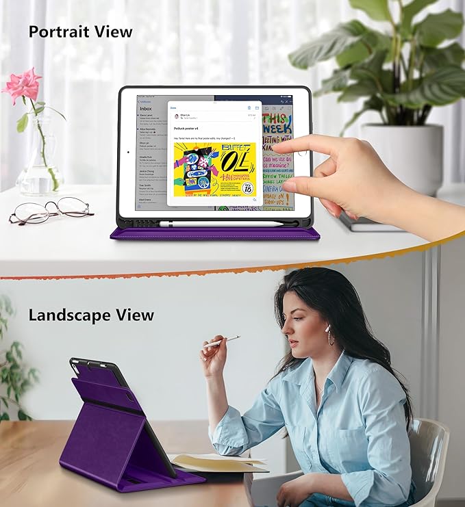 DTTO for iPad 6th / 5th Generation 9.7 Inch (2018/2017) iPad Air 2 / Air 1 Case 360 Degree Rotating Premium Leather Folio Stand Cover with Pencil Holder Dark Purple