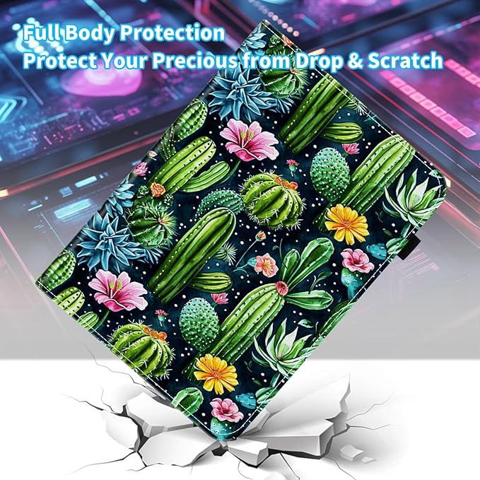 Case for Samsung Galaxy Tab S9 FE 5G 10.9 Inch/Galaxy Tab S9 11 Inch 2023Card Slot PU Leather TPU Case Pen Holder Auto Wake SleepCute Cactus