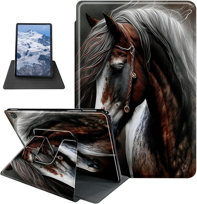 Horse Pattern Case for Kindle Fire HD 8 &amp Fire HD 8 Plus Tablet (12th/10th Generation2024/2022/2020 Release)360 Degree Rotating Stand Protective Cover with Auto Sleep/Wake
