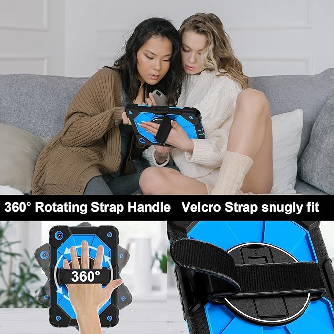 Case for Samsung Galaxy Tab A9 Plus(X210/X216/X218)/A11+ 11 Inch 2025 (X230/X236B) Heavy Duty Shockproof Rugged 360 Rotating Hand Strap Protective Tablet Case for Tab A11 Plus Black+Blue
