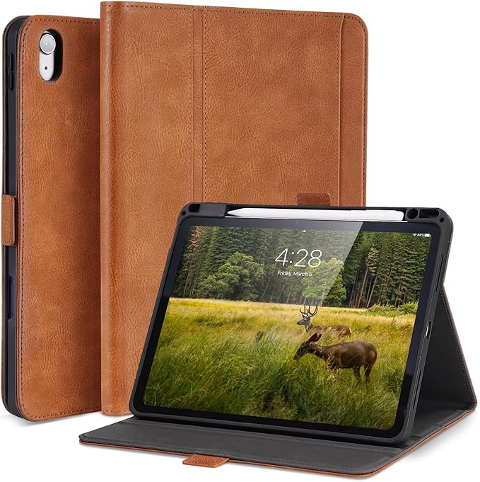 Handmade Case for iPad A16 11th Gen 11 Inch 2025 / iPad 10th Generation 10.9'' with Pencil Holder PocketMulti Angles StandMagnetic ClosureVegan Leather CoverAuto Sleep/WakeBrown