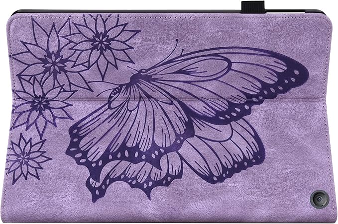 for Amazon Kindle Fire HD 10 &amp HD 10 Plus Case 13th/11th Generation 10.1 inch (2023/2021) Folio Stand Embossed PU Leather Wallet Cover with Pencil Holder/Card Pockes Purple Flower Butterfly