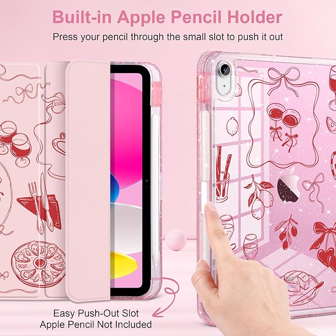 TWOLSKOO Sparkly Case for iPad Pro 11 inch (M5 2025 / M4 2024) Glitter Hard Acrylic Back with Pencil Holder Slim Trifold Stand Folio Cover Auto Sleep/Wake Party Motifs