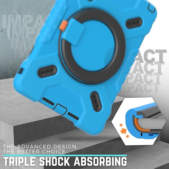 PEPKOO Triple Shockproof Case for iPad 9th/8th/7th Generation 10.2 inch 2021/2020/2019 Air 3rd Generation 10.5 inch Heavy Duty Cover with Pencil Holder Handle Kickstand Shoulder Strap Blue