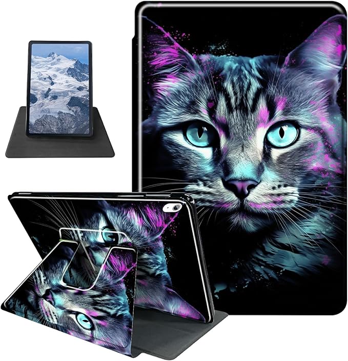 Case for iPad Air 5th/4th Generation (2022/2020 Release) 10.9/iPad Pro 11 2022/2021/2020 Release Cat Purple Glow Theme 360 Degree Rotating Stand Protective Cover with Auto Sleep/Wake