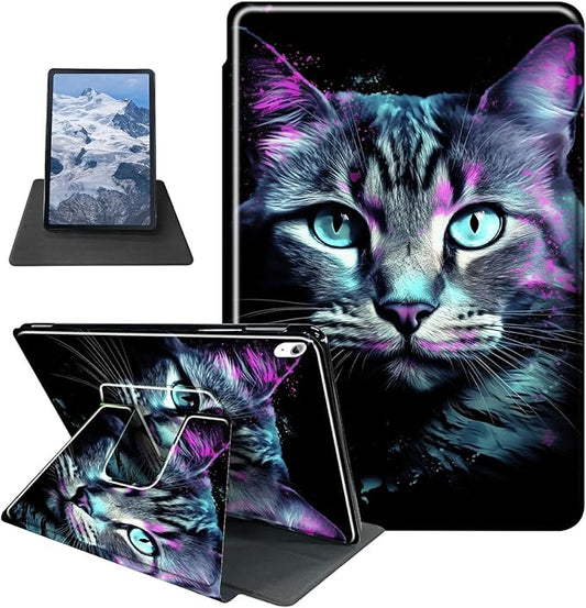 Case for iPad Air 5th/4th Generation (2022/2020 Release) 10.9/iPad Pro 11 2022/2021/2020 Release Cat Purple Glow Theme 360 Degree Rotating Stand Protective Cover with Auto Sleep/Wake