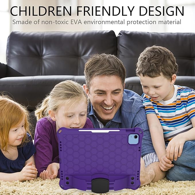 for iPad (A16) 11th Generation 11 Inch 2025 &amp iPad 10th Generation Case 10.9 inch 2022 with Pencil Holder/Kickstand/Hand Strap/Shoulder Strap Silicone &amp Hard Shockproof Stand Cover Purple