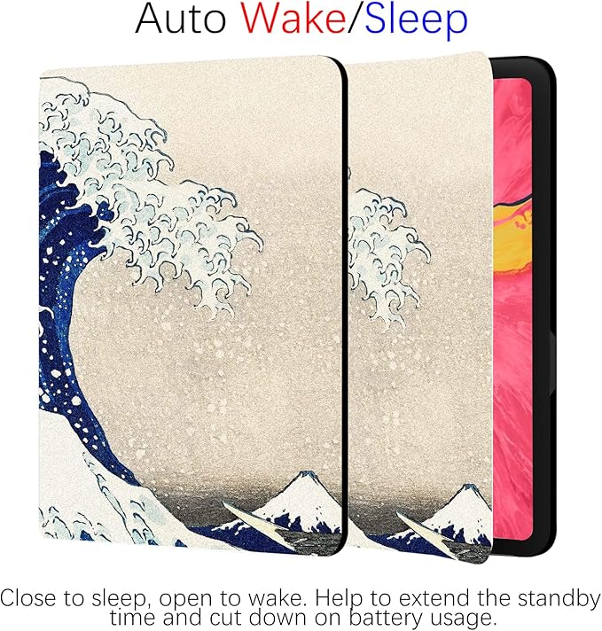 Berkin Arts Compatible with iPad Pro 12.9 Inch 2022(6th Gen) Case/2021(5th Gen) Case Folio Case Premium Leather Cover Ukiyo-e Japanese Style (The Great Wave by Hokusai)