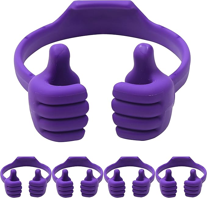 Honsky Cell Phone Tablet Stands (Pack of 5) Thumbs-up Cellphone Holder Tablet Display Stand Mobile Smartphone Mount Cradle for Desk Desktop - Universal Multi-Angle Cute Purple